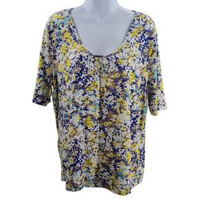 Talbots scoop neck butter yellow dot detail scoop neck women's blouse Size XL